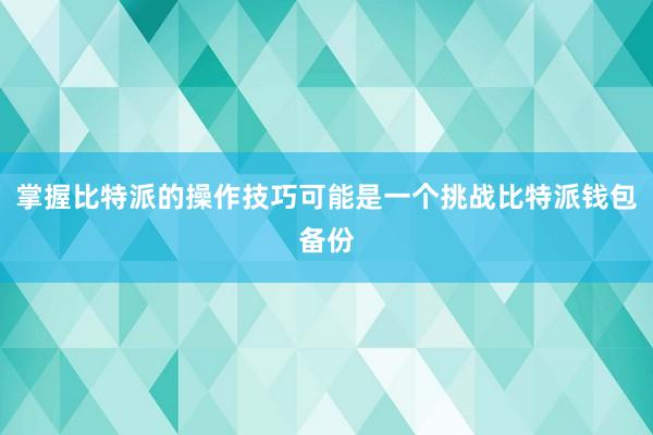 掌握比特派的操作技巧可能是一个挑战比特派钱包备份