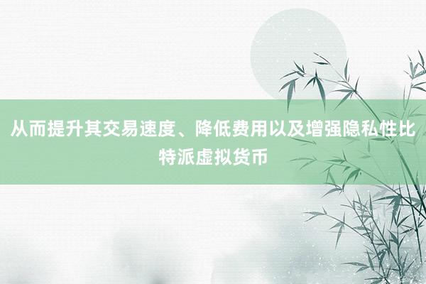 从而提升其交易速度、降低费用以及增强隐私性比特派虚拟货币