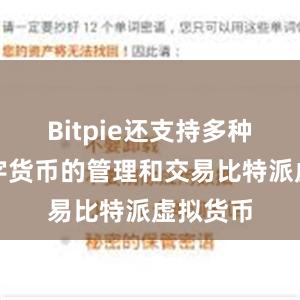 Bitpie还支持多种主流数字货币的管理和交易比特派虚拟货币