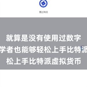 就算是没有使用过数字货币的初学者也能够轻松上手比特派虚拟货币